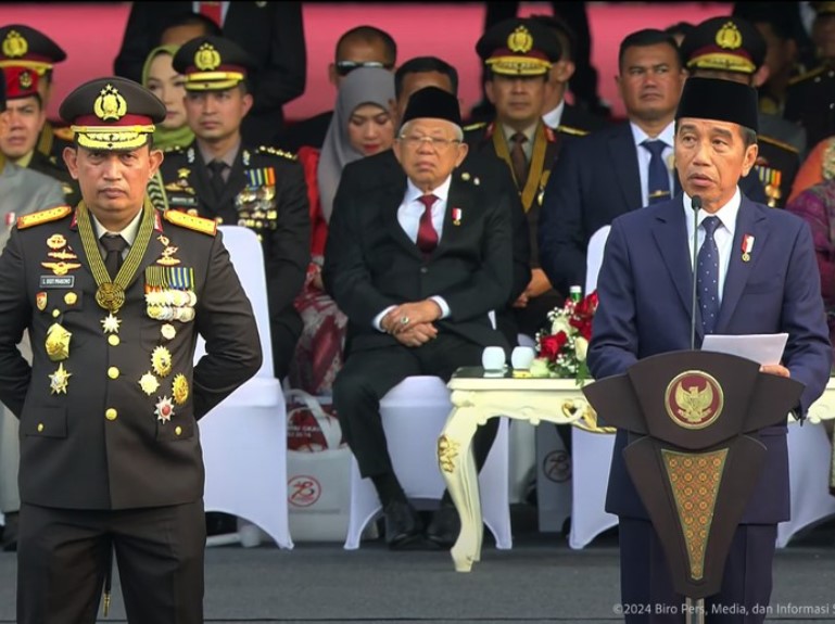 Presiden Jokowi dalam HUT Bhayangkara ke-78